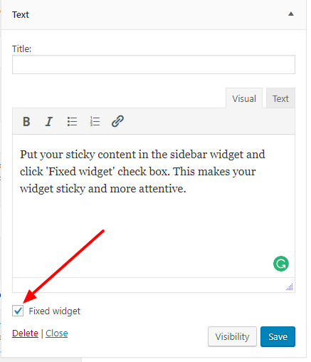 sticky sidebar wordpress widget checkbox click image