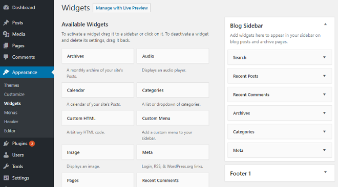 Widgets wordpress lists page image