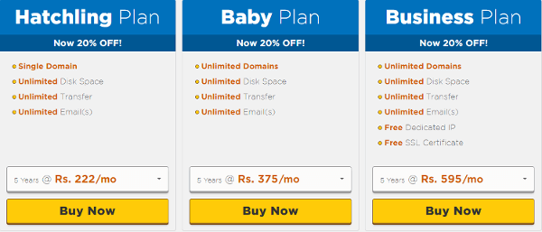 hostgator india plans and pricing