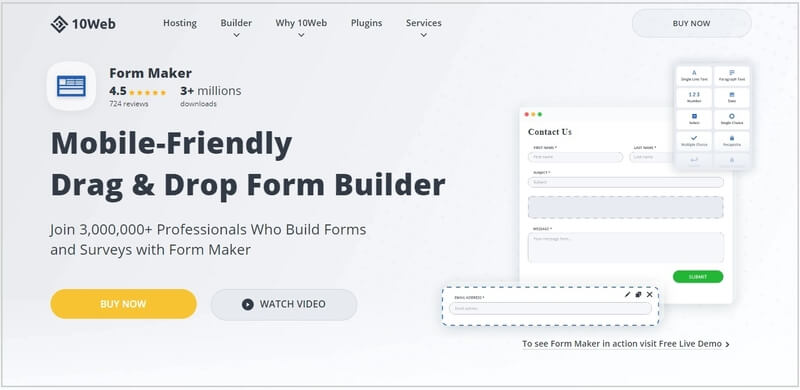 form-maker-by-10web contact form plugins for the WordPress
