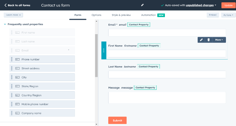 Hubspot forms editor