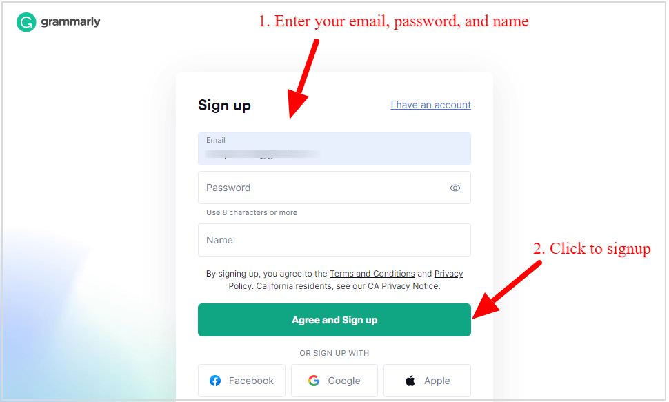 grammarly-fill-signup-form-enter-email How to Check Grammar Mistakes Online For Free