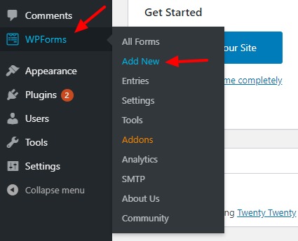 WPForms add new menu option Connect WordPress Website Leads And Salesforce