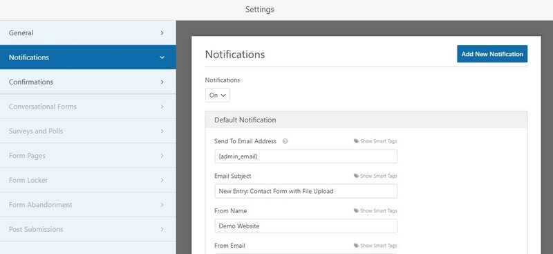 Notifications settings WPForms Connect WordPress Website Leads And Salesforce