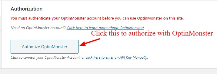 OptinMonster authorization to connect with WordPress Easy How To: Effortless Coupon Popups Hacks that Work