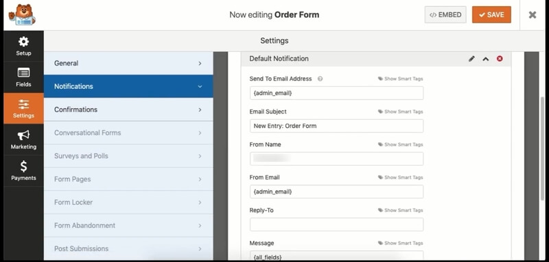 wpforms-billing-order-form-notifications-settings create a WordPress order