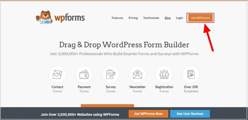 WPForms homepage create a WordPress order