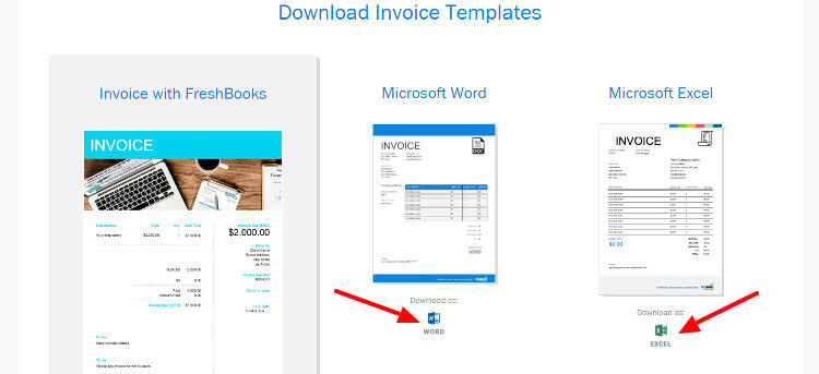 FreshBooks Free Invoice Templates Page with Downloads