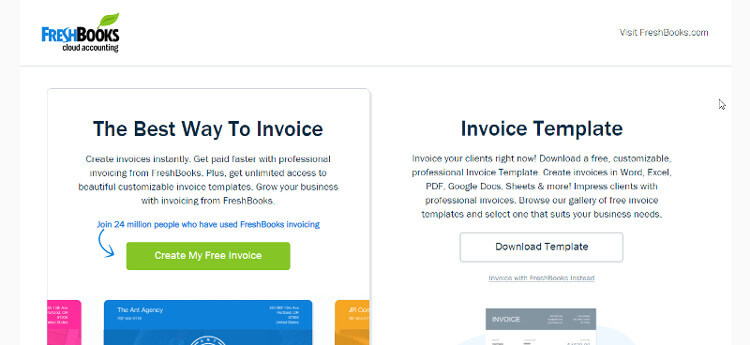 FreshBooks Free Invoice Templates Page with Downloads