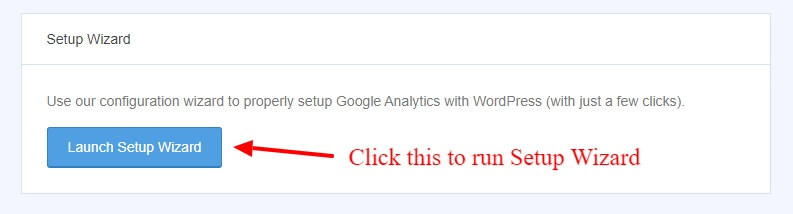 Run Setup wizard to install Google Analytics on WordPress
