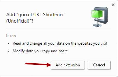 google url shortener extension add button