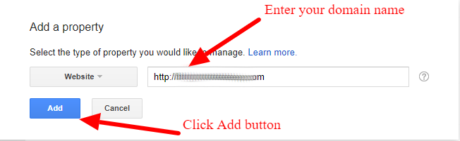 enter domain name Google webmaster tool