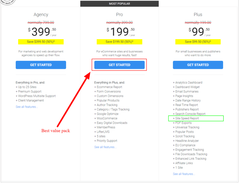 monsterinsights-pricing Easy How To: Improve Core Web Vitals with Speed Reports