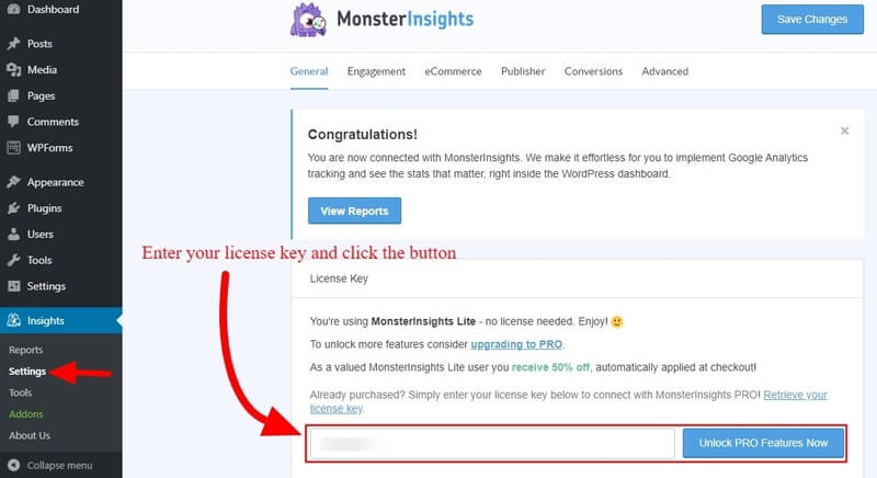 monsterinsights-add-license-key