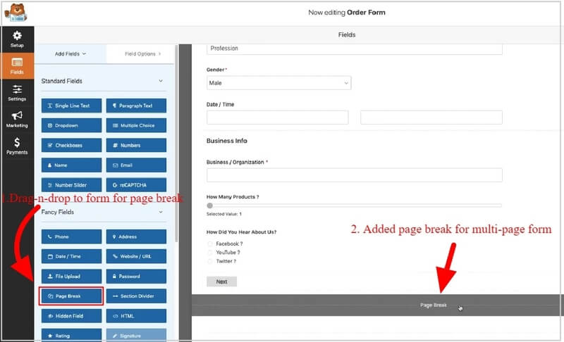 wpforms-form-add-page-break-fields multi-page form