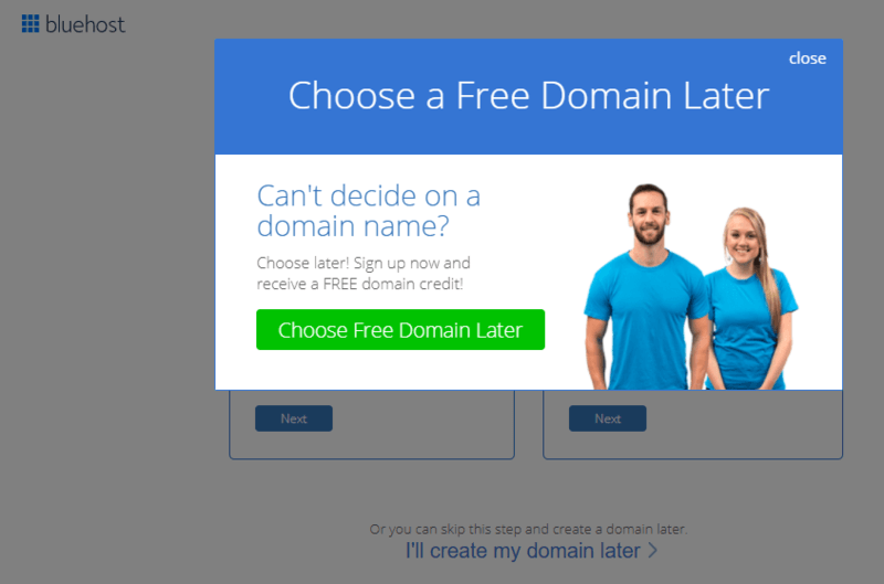 domain-choose-later How to Start a Blog on Bluehost