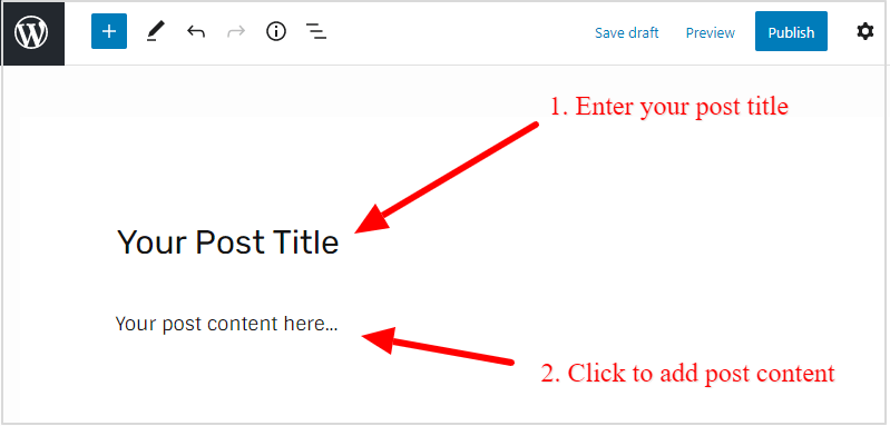 first-post-enter-title-add-content How to Start a Blog on Bluehost