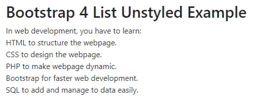 Bootstrap 4 List Unstyled Bootstrap 4 Typography