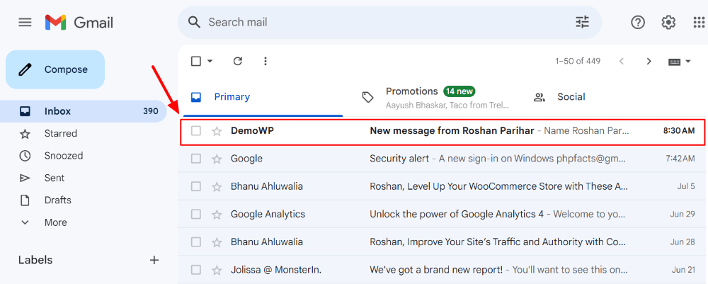 Email gmail add contact form in WordPress