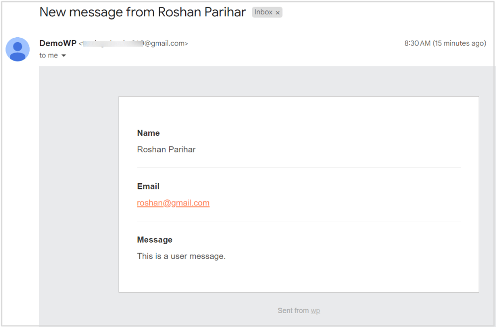 Email message add contact form in WordPress