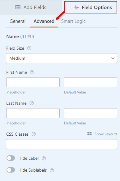 Field advanced settings