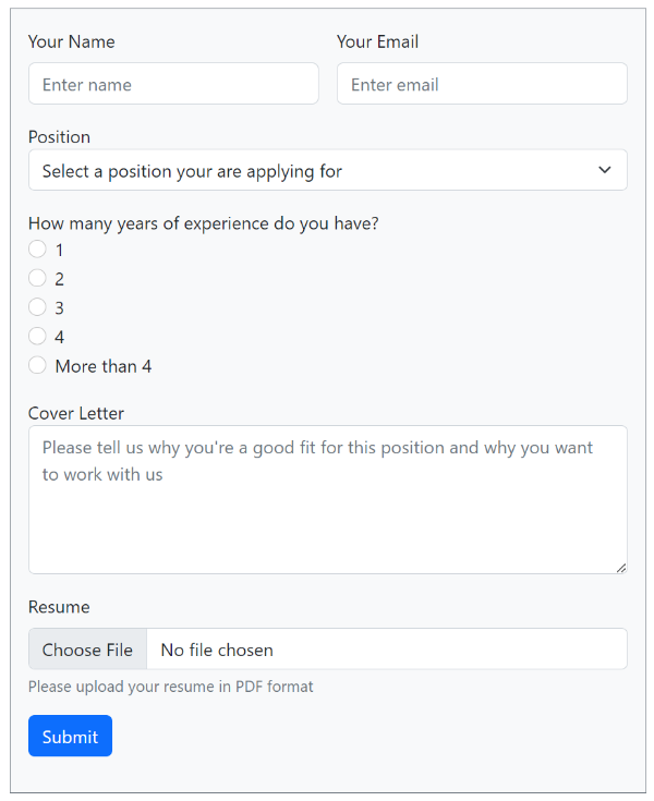 Bootstrap Job Application Form