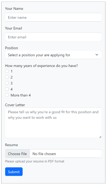 mobile view Bootstrap Job Application Form