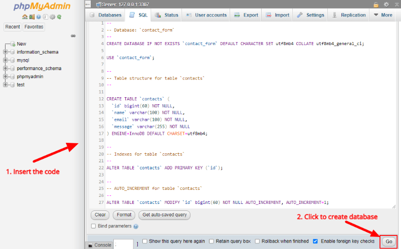 phpmyadmin-add-code-click-go-to-insert-db Contact Form PHP Source Code with MySQL
