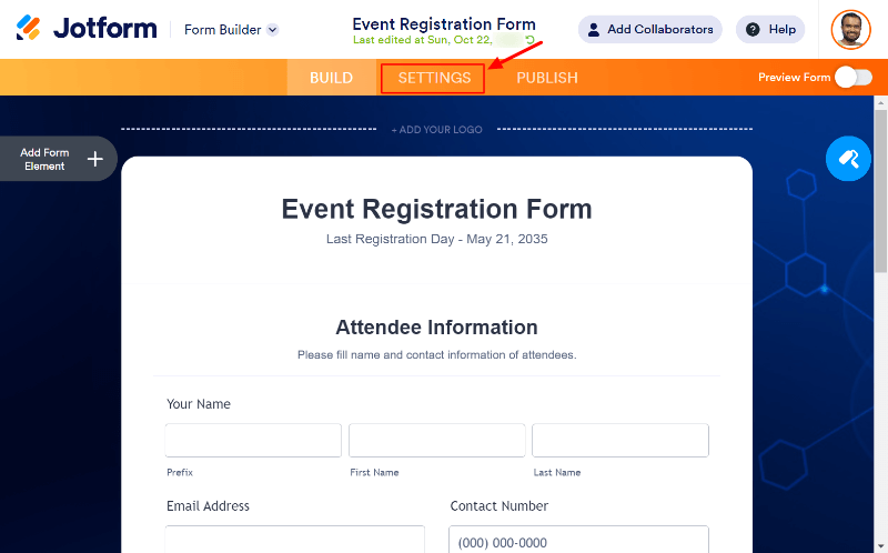 Click form settings How to Create an Event Registration Form Online?