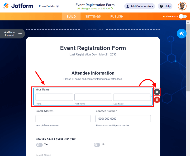 Click name field click settings How to Create an Event Registration Form Online?