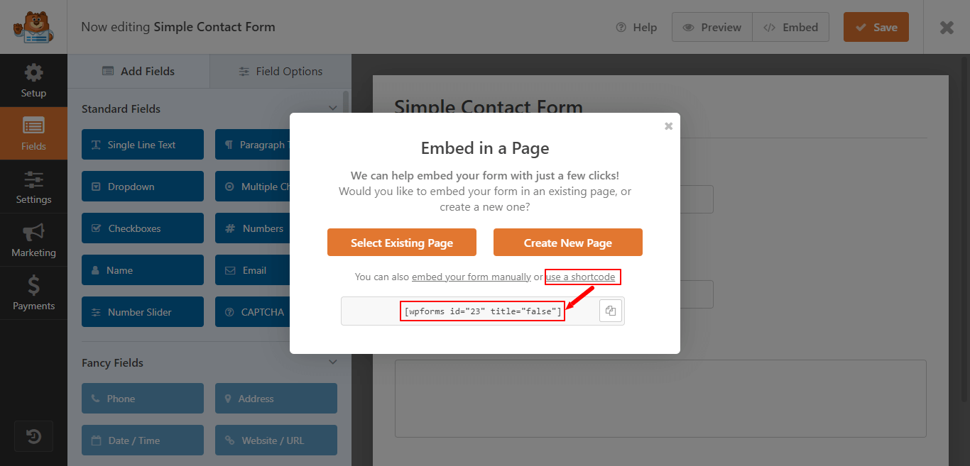 Embed and display to Add a Contact Form in WordPress