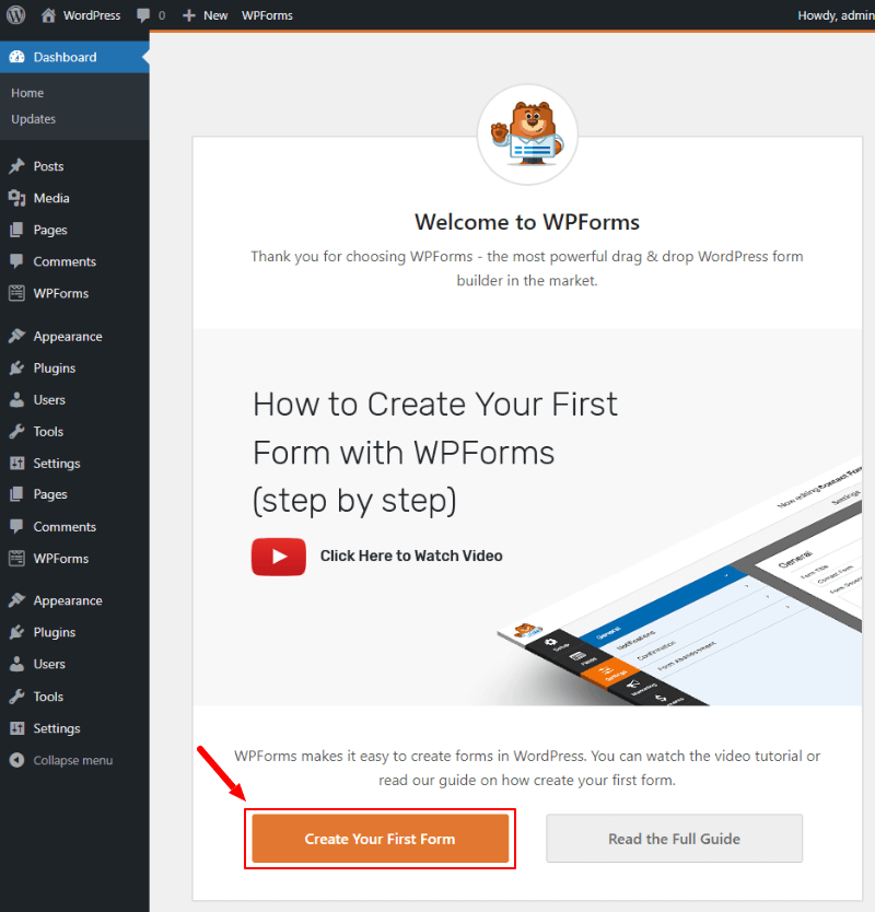 WPForms welcome setup wizard