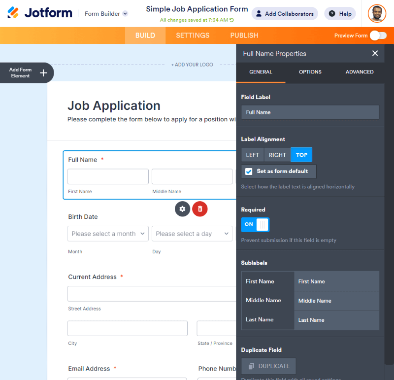 jotform make general field setting How to Create Online Job Application Form with Jotform