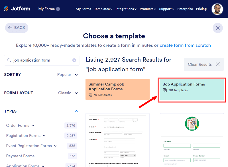 jotform select job application form templates