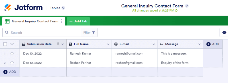 jotform-entries How to Make a Contact Form Without PHP for Websites?