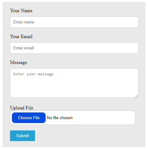 contact form in HTML CSS file upload