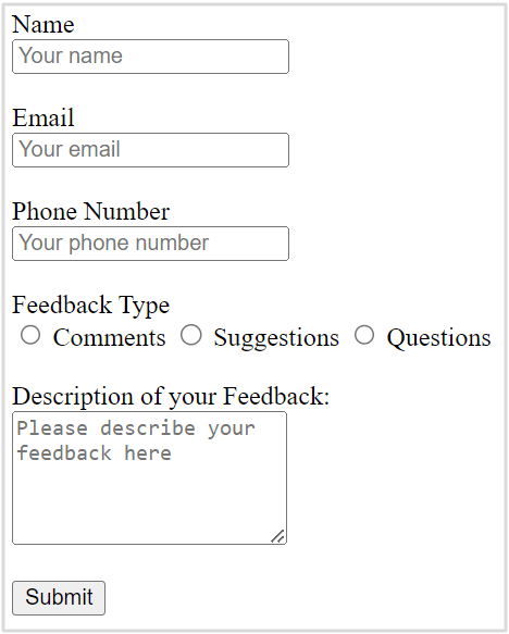 Feedback Form in HTML