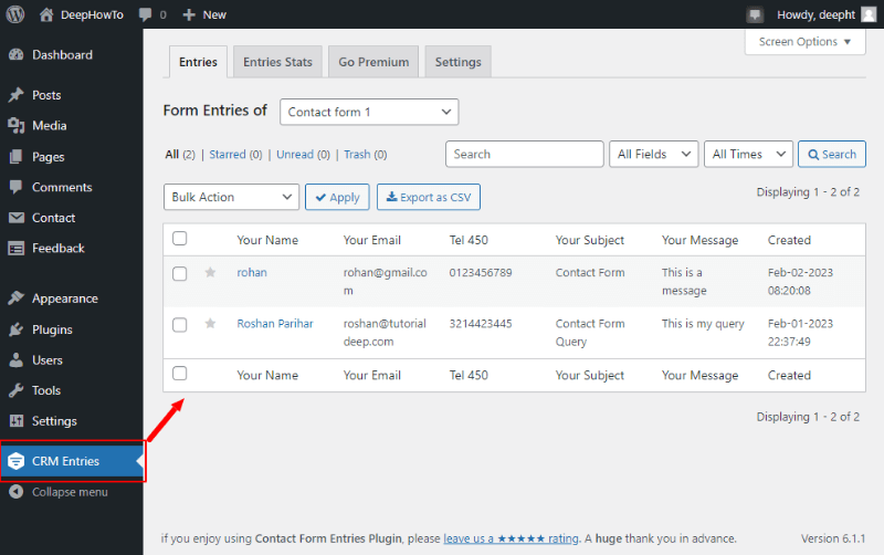 check crom entries Save Contact Form 7 Entries into Database