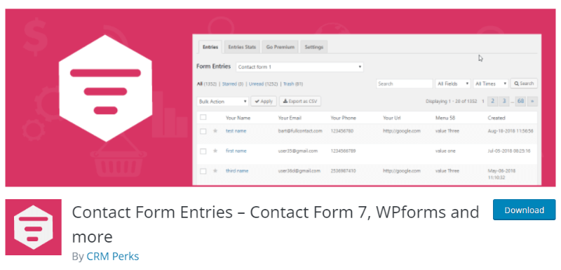 contact form entries plugin