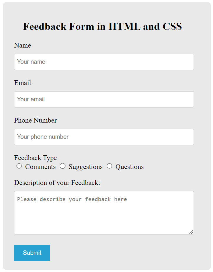 Simple Feedback Form in HTML and CSS Code