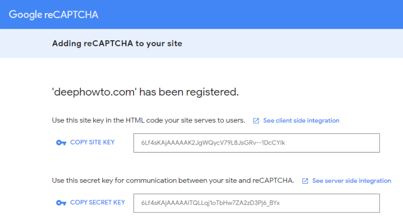 google recaptcha get site keys How to Use Contact Form 7 Plugin in WordPress