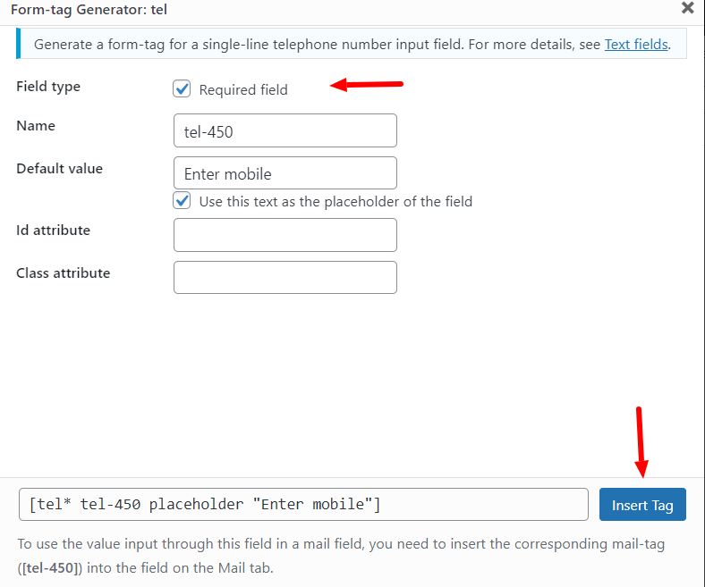 wp contact form insert field