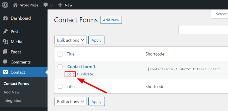 go to contact forms click edit How to Use Contact Form 7 Plugin in WordPress