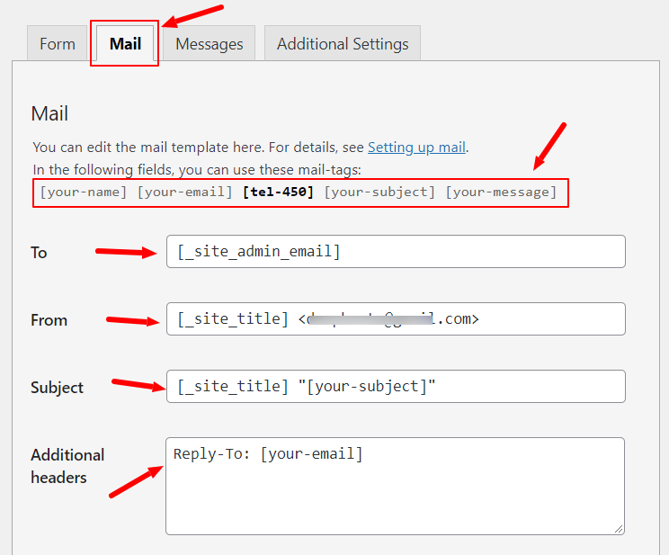 mail settings tab How to Use Contact Form 7 Plugin in WordPress
