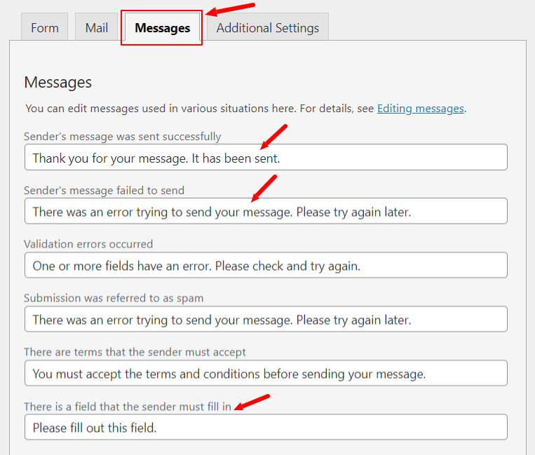 message settings tab