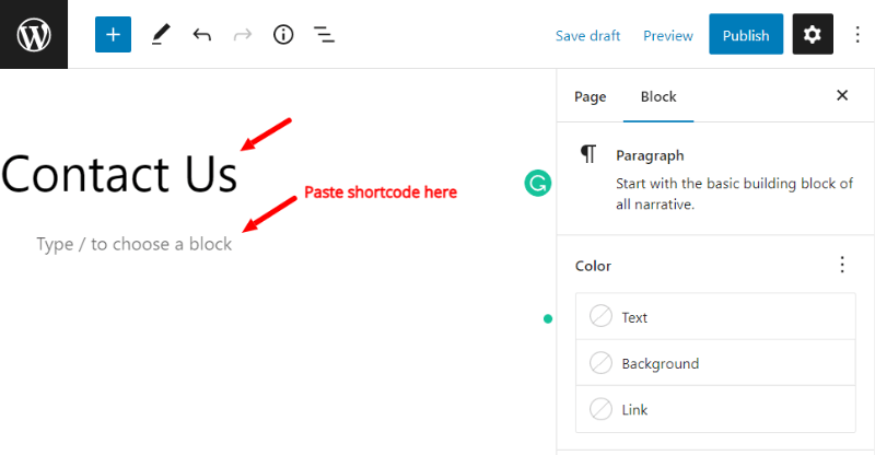 create contact us page paste shortcode How to Use Contact Form 7 Plugin in WordPress