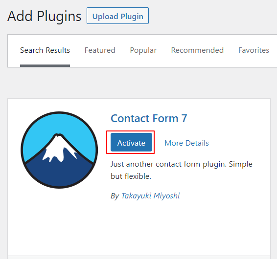 wp plugins contact form7 click activate