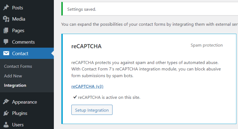 wp recaptcha integration success How to Use Contact Form 7 Plugin in WordPress