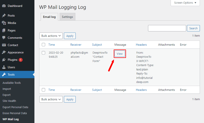 wp mail logging email log list Fix WordPress Contact Form Email Not Sending