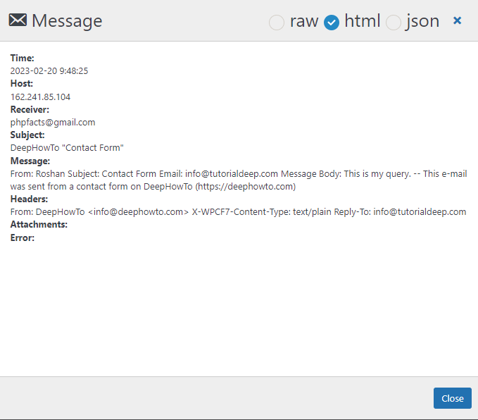 wp mail logging email log view